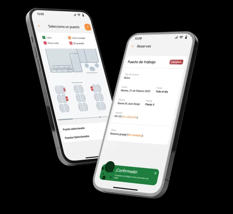 Aplicación de reservas vista en dos teléfonos
